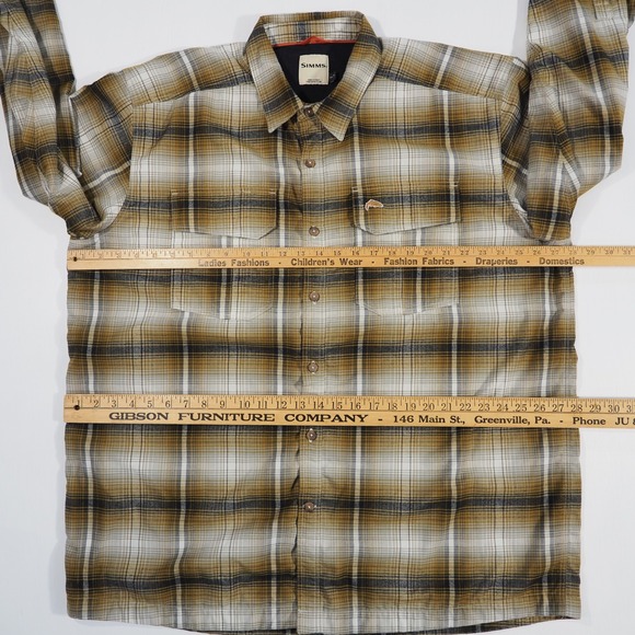 Simms Mens XXL Brown Plaid Waffle Lined Long Sleeve Button Down Fishing Shirt - Picture 4 of 9